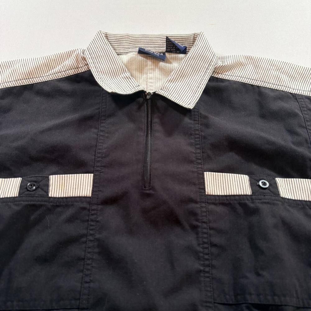 Blair Quarter Zip Shirt Mens Large Black Striped Colorblock Ribbed Hem Casual